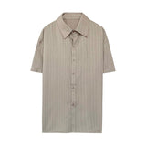 Taooba-5037 VERTICAL STRIPED SHORT SLEEVE COLLAR SHIRT