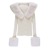 2000s fashion  Fashion Casual Sexy Fur Collar Knitted Long-Sleeved Coat Female 2024 Temperament All-Match Top