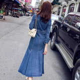 buisness casual women outfits chic Denim Dress Mid-Length Women's 2024 Spring and Autumn Korean Style Fashionable Tight Waist Long Sleeve Casual Elegant Dress Fashion