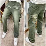 mens outfits American High Street Heavy Industry Washed Jeans Vintage Lumberjack Stitching Flared Pants Men's Fashion 