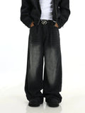 Taooba- 10382 DARK GRAY BAGGY STRAIGHT DENIM JEANS