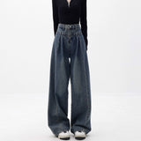 Taooba 90s streetwear American Retro Washed High Waist Loose Wide Leg Jeans Women's Autumn and Winter New Pleated Slimming Mop Pants Ins