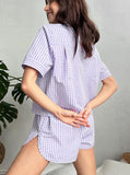 Taooba- Two Piece Purple Soft Short Sleeved Shorts Pajamas Set