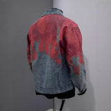 mens outfits 2024 American High Street Color Matching Tie-Dye Gradient Denim Coat Men's Spring and Autumn Retro Distressed All-Matching Jacket