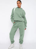 Taooba- Casual Green Hooded Long Sleeve Sweater and Trousers Set