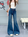 hipster American New High Waist Micro Horn Denim Trousers Women's Belt Design Wide Foot Mopping Horseshoe Pants