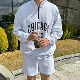 Taooba-8035 KNIT CHICAGO HALF ZIP-UP COLLAR SWEATER & SHORTS