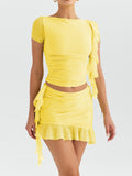 Taooba- Yellow Two Piece High-Grade Ruffled Tassel Skirt Suit