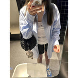 y2k outfits American Korean Style Blue Striped Shirt Women's Spring and Autumn Loose Lazy Style Long Sleeve Top Coat