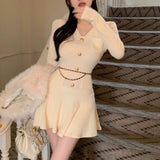 dress to impress outfits Knitted Long Sleeve Dress Women's Season Women's Bottom Skirt V-neck Hot Girl Waist Slimming Temperament A- line Skirt