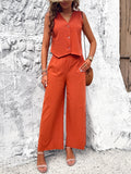 Taooba- Orange V-Neck Buttoned Vest Casual Set Suit