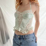 Taooba Hellen Lace Halterneck Crop Top