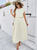 Taooba- White Casual Sleeveless Top and Flared Long Skirt Suit