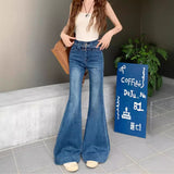 hipster American New High Waist Micro Horn Denim Trousers Women's Belt Design Wide Foot Mopping Horseshoe Pants