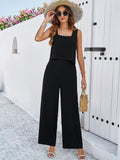 Taooba- Black Two Piece Sleeveless Top and Loose Pants Set