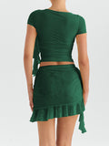 Taooba- Green Two Piece High-Grade Ruffled Tassel Skirt Suit