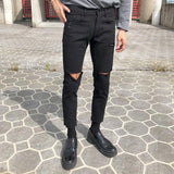 Taooba- 4456 BLACK RIPPED SLIM DENIM JEANS