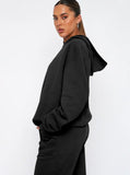 Taooba- Casual Black Hooded Long Sleeve Sweater and Trousers Set