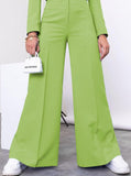 Taooba- Green Long Sleeve Collared Top and Loose Pants Set