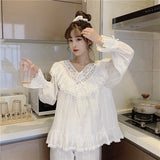 Taooba alien invasion dress to impress Sweet Palace Style Homewear Lace Long Sleeve Women's Pajamas Pajama Pants Suit + Dress Nightdress