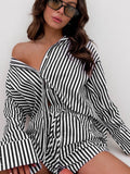 Taooba- Red Striped Button Down Long Sleeves and Shorts Set