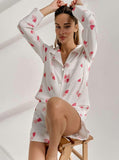 Taooba- Two Piece Heart Print Long Sleeve Suit