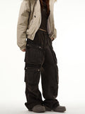 Taooba- 10709 WASHED BROWN CARGO STRAIGHT DENIM PANTS