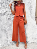 Taooba- Orange V-Neck Buttoned Vest Casual Set Suit