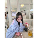 y2k outfits American Korean Style Blue Striped Shirt Women's Spring and Autumn Loose Lazy Style Long Sleeve Top Coat