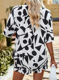 Taooba- Two Piece Geometric Printed Black and White Shorts Set