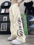 y2k Hip Hop Style American Retro Design Versatile Wide-Leg Pants Men's and Women's Street Letter Printed Drawstring Straight Pants