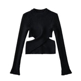 fall outfits aesthetic Irregular Cross Knitted Sweater for Women Autumn and Winter New Style Slim-Fit Cropped Bottoming Top for Small People