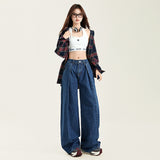 1980s fashion trends  Women's American Blue Wide Leg Jeans Women's Autumn and Winter High Waist Loose Draping Mop Pants