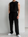 Taooba-9524 PLEATED SLEEVELESS SHIRT & WIDE DRAWSTRING PANTS