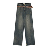 RTK (W) Taooba. 1925 RECONSTRUCTED WIDE STRAIGHT DRAPE BELT DENIM JEANS