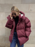 winter football game outfit Cotton-Padded Jacket Women's Cotton-Padded Jacket Loose Cotton-Padded Jacket Solid Color Hooded Cotton-Padded Jacket 2024 Winter