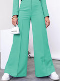 Taooba- Teal Long Sleeve Collared Top and Loose Pants Set