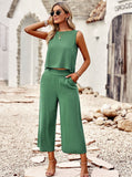 Taooba- Two Piece Sleeveless Top Wide Leg Square Pants