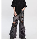 grunge dti American High Street Fashion Men and Women Ripped Beggar Denim Trousers Versatile Hip Hop Niche Pants