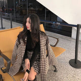 retail worker dress to impress Suit Women's Spring and Autumn New Houndstooth Elegant Quilted Woolen Overcoat Coat High Waist Skirt Two-Piece Set