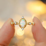 ring Silver Plated 14K Gold Artificial Opal Ring Ring Female Inlaid Zircon High Sense