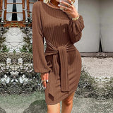 dress to impress outfits Women's Elegant Intellectual Style Dress Autumn and Winter Lace-up Waist Slimming Sheath Skirt