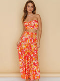 Taooba- Summer Women's Strapless Floral Print Pleated Two Piece Set