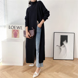 long sweater dress outfit  Goddess Style Long Knitted Turtleneck Sweater Long Skirt Pullover Bottoming Split Slim Fit