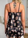 Taooba- Satin Sexy Floral Printed Sleeveless Two Piece Pajama