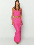 Taooba- Two Piece Pink Sleeveless Top and Long Skirt Set