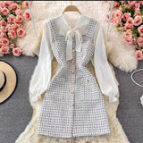 dress to impress codes Autumn Chanel Style Socialite Elegant Bow Lace-up Shirt Two-Piece Suit Tweed Plaid Sling Dress