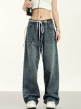 RTK (W) Taooba. 1936 TaoobaSTALGIC BLUE DRAWSTRING DRAPE STRAIGHT DENIM JEANS