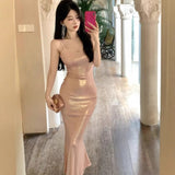 pink panther costume French-Style Shiny Pink Sling Dress Women's High-Grade Hip Skirt Birthday Dress Waist-Tight Dress