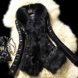 1980s fashion trends S-5xl plus Size Winter Slim-Fit Faux Fox Fur Collar Fur PU Leather Slimming Coat